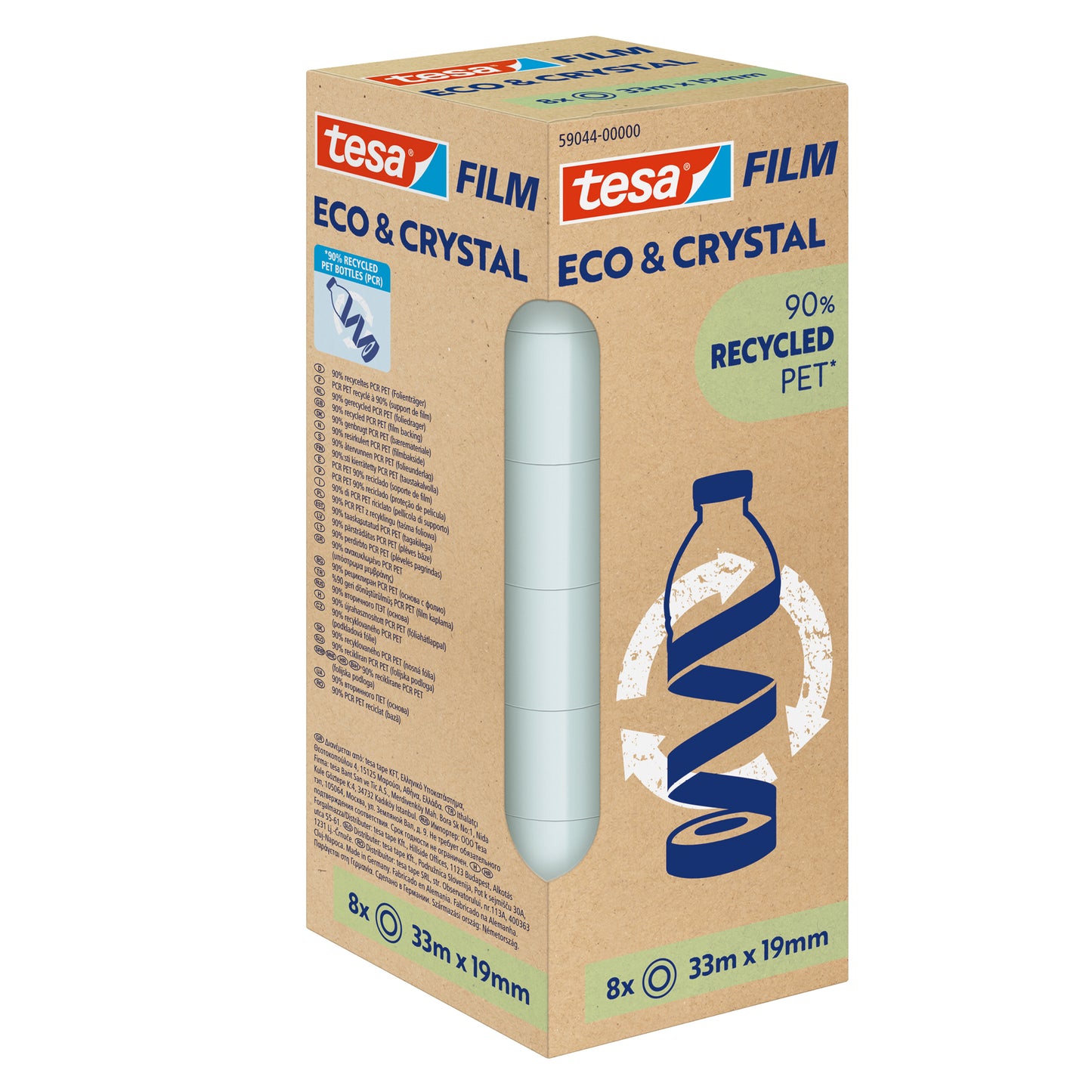 Nastro adesivo Crystal recycled - 19 mm x 33 m - PET - trasparente - Tesa - torre 8 pezzi