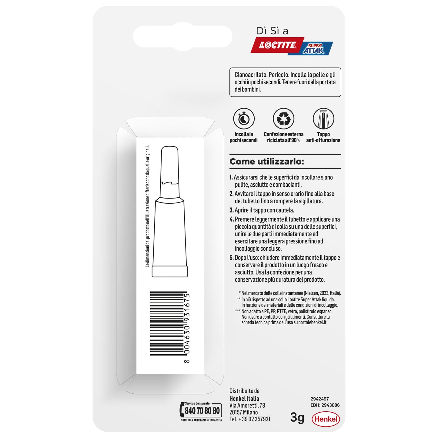 Colla Super Attak Gel Riposizionabile - 3 gr - trasparente - Loctite