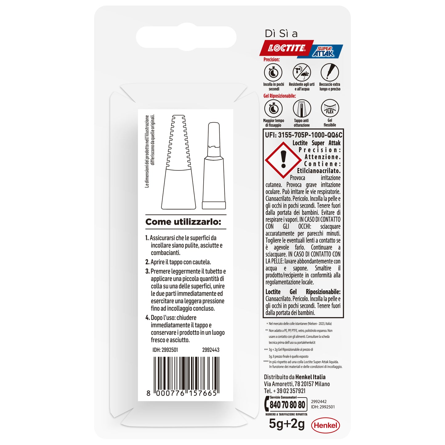 Colla Super Attak Precision - 5 gr + 2 gr - Gel Riposizionabile - Loctite