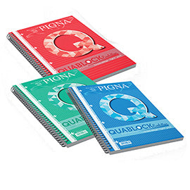 Blocco Quablock Evolution - spiralato - 22x29,5cm - 5mm - 50 fogli - 80gr - 4 fori - microperforato - Pigna