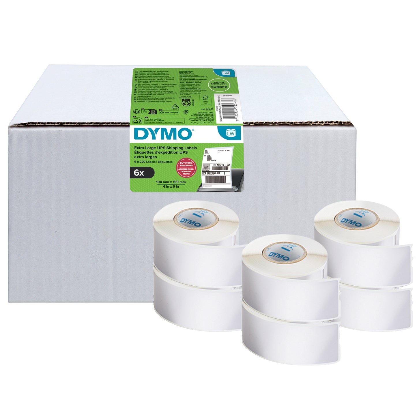 Rotolo 220 etichette LW 2238107 - 104 x 159 mm - carta - UPS - bianco - Dymo - value pack 6 pezzi