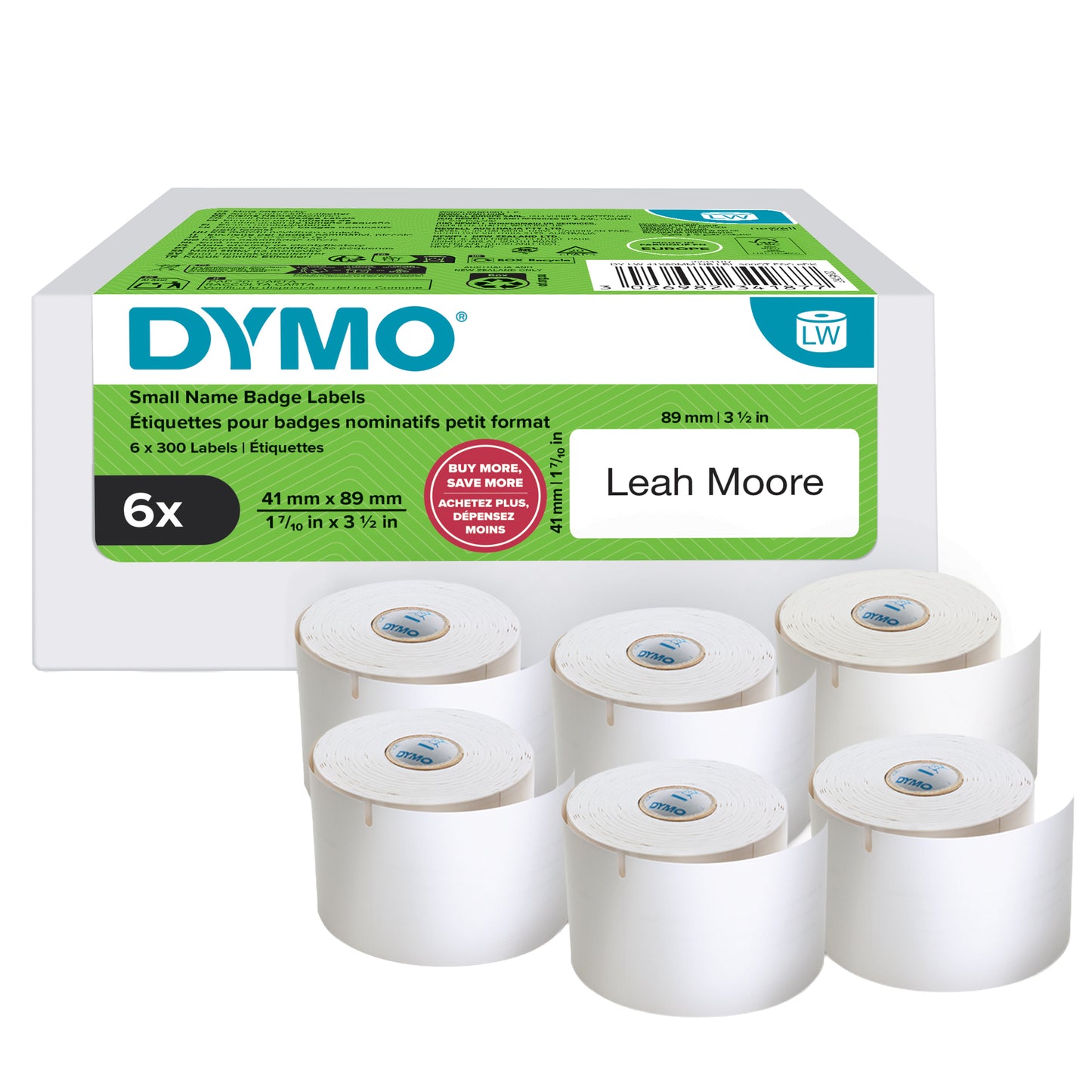 Rotolo 300 etichette LW 2234187 - 41 X 89 mm - carta - per nomi - bianco - Dymo - value pack 6 pezzi