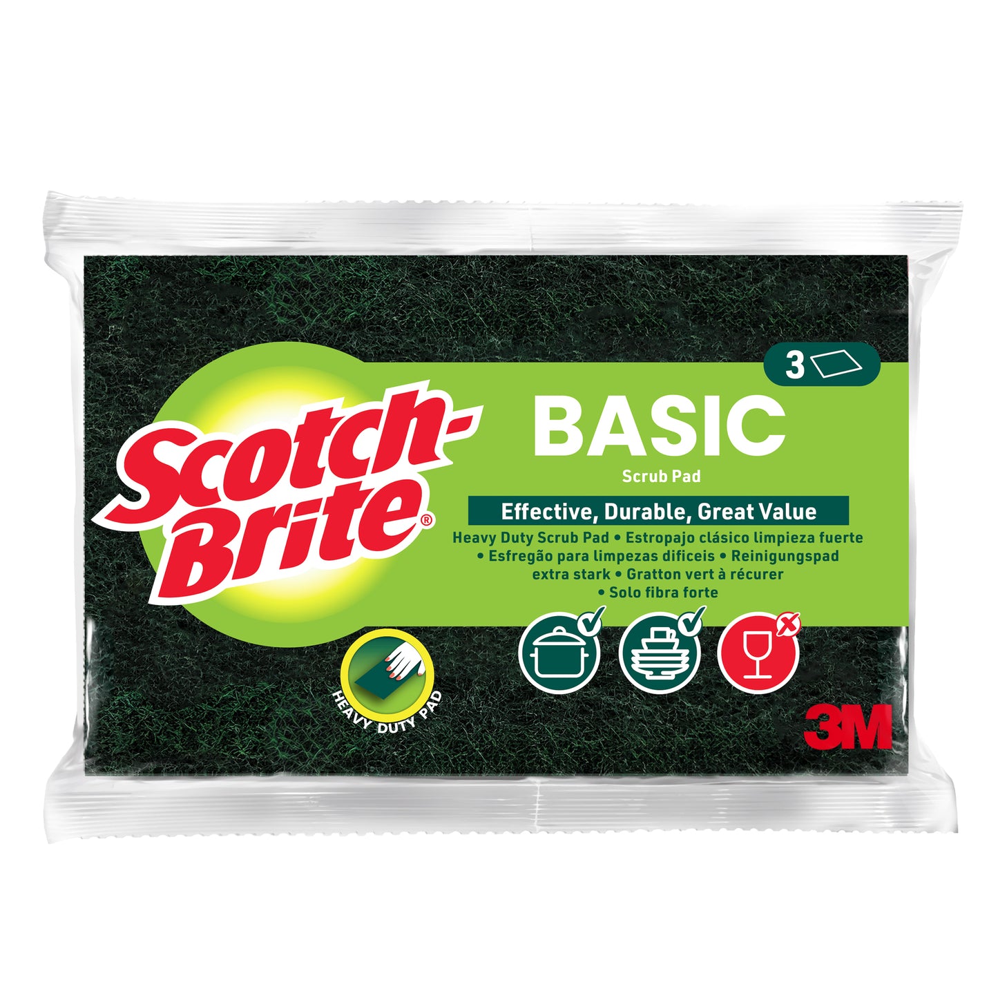 Spugna solo fibra - 14,2x2,4x11,5 cm - verde - Scotch-Brite - conf. 3 pezzi