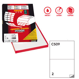 Etichette adesive C/509 - in carta - permanenti - 210 x 148,5 mm - 2 et/fg - 100 fogli - bianco - Markin
