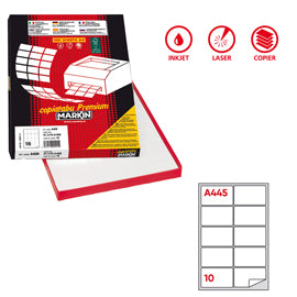 Etichette adesive A/445 - in carta - permanenti - 99,6 x 57 mm - 10 et/fg - 100 fogli - bianco - angoli tondi - Markin
