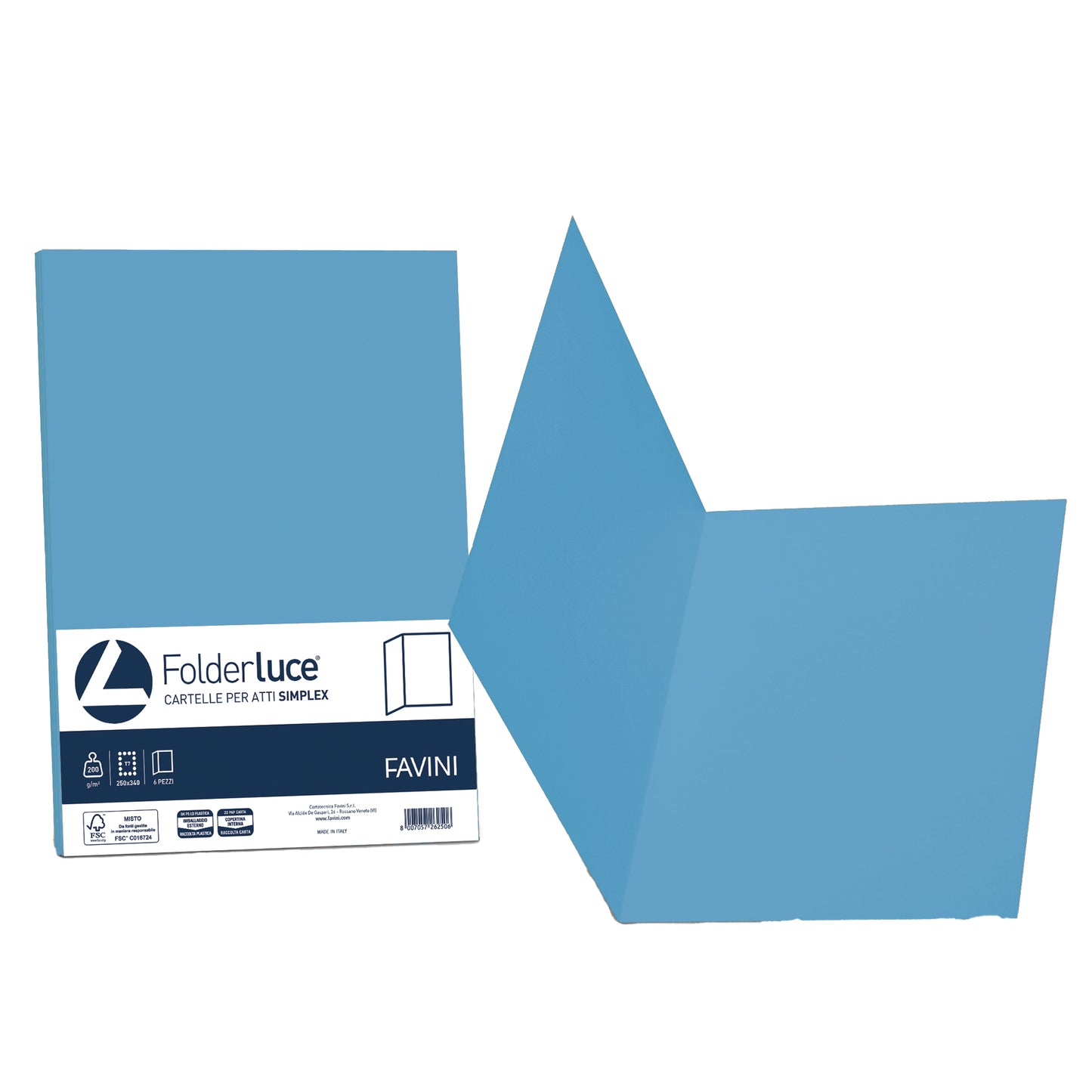 Cartellina semplice Luce - 200 gr - A4 - azzurro - cartoncino bristol - Favini - conf. 50 pezzi