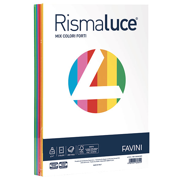 Carta Rismaluce - A3 - 140 gr - mix 6 colori - Favini - conf. 200 fogli