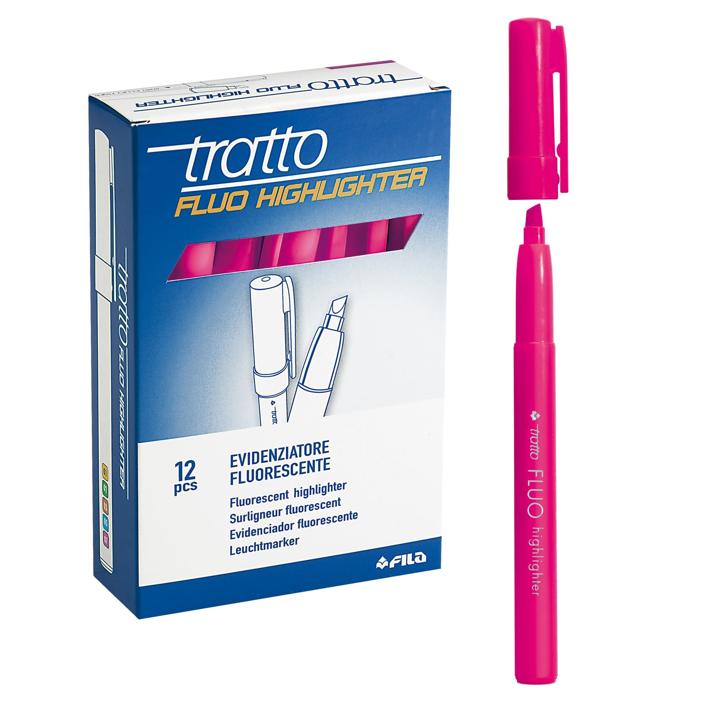 Evidenziatore fluo Highlighter - punta a scalpello - rosa - Tratto - conf. 12 pezzi