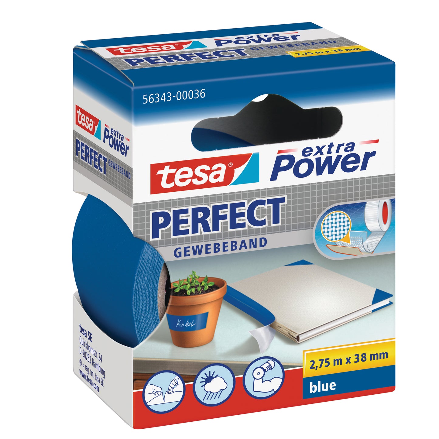 Nastro adesivo telato XP Perfect - 38 mm x 2,7 m - tela plastificata - blu - Tesa