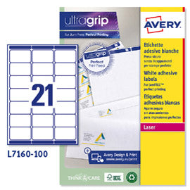 Etichette adesive L7160 - in carta - angoli arrotondati - laser - permanenti - 63,5 x 38,1 mm - 21 et/fg - 100 fogli - bianco - Avery