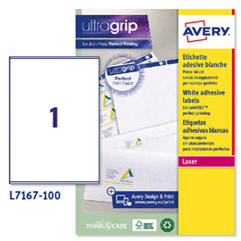 Etichette adesive L7167 - in carta - angoli arrotondati - laser - permanenti - 199,6 x 289,1 mm - 1 et/fg - 100 fogli - bianco - Avery