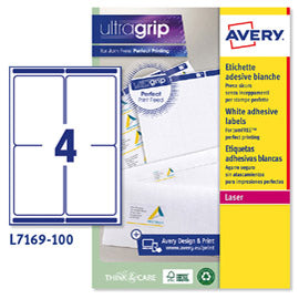 Etichette adesive L7169 - in carta - angoli arrotondati - laser - permanenti - 99,1 x 139 mm - 4 et/fg - 100 fogli - bianco - Avery