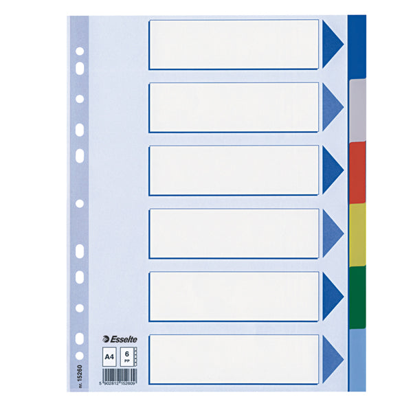 Separatore - 6 tasti colorati - PP - A4 - multicolore - Esselte