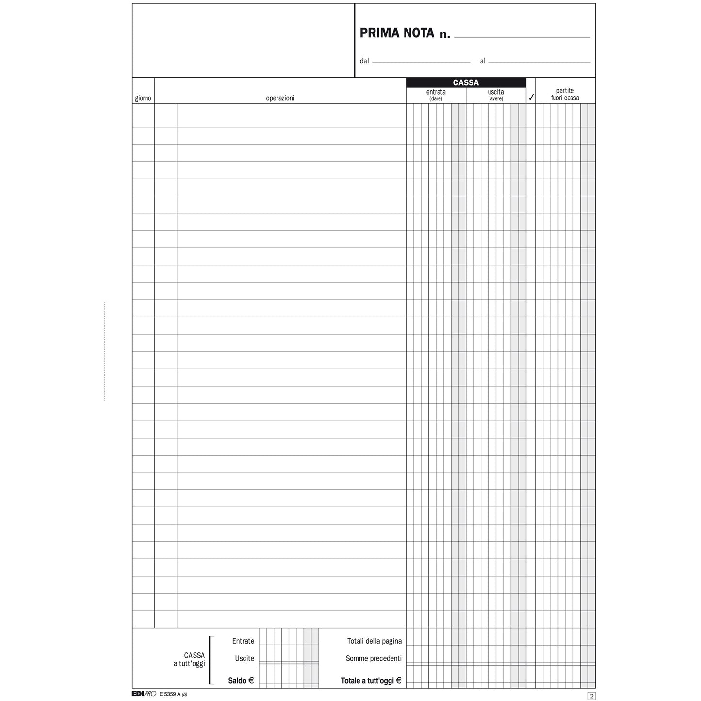 Blocco prima nota cassa entrate/uscite - 50/50 fogli autoricalcanti - 31 x 21cm - Edipro