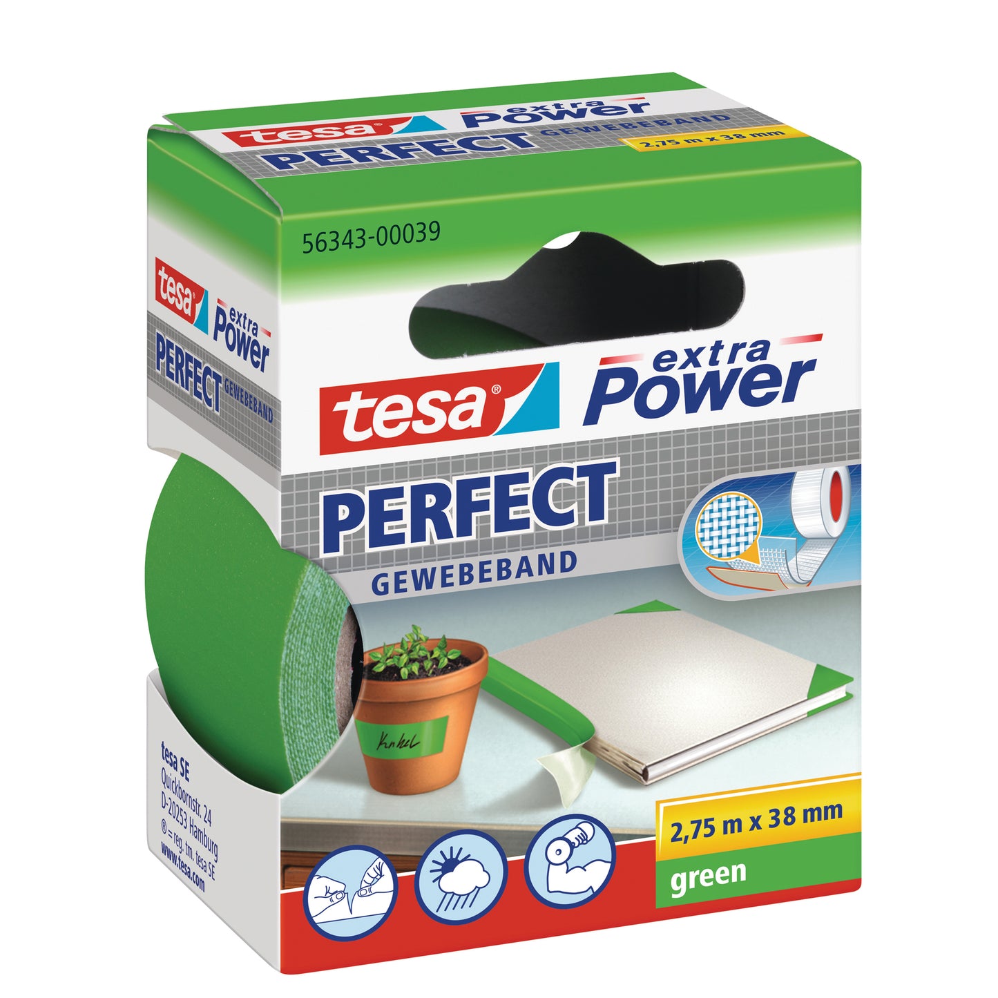 Nastro adesivo telato XP Perfect - 38 mm x 2,7 m - tela plastificata - verde - Tesa