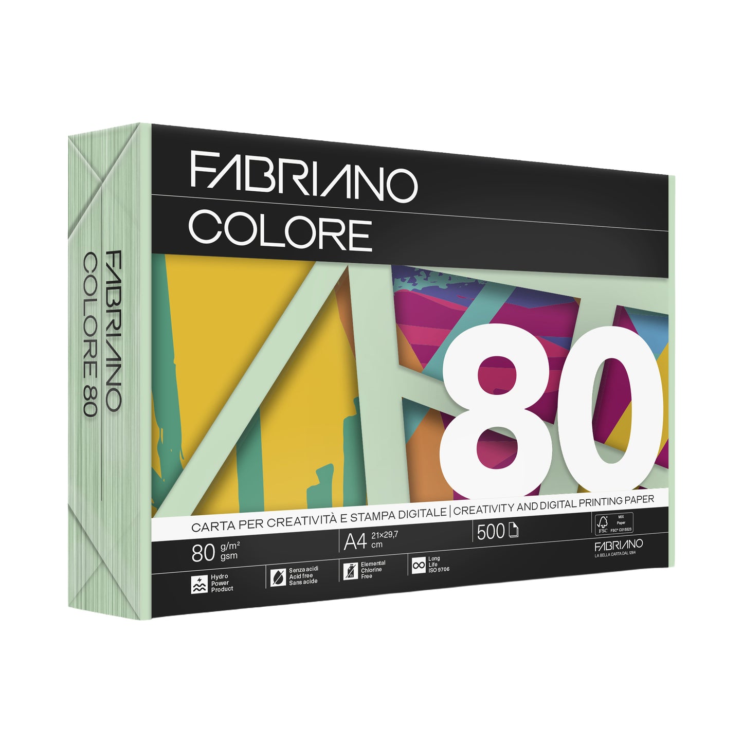 Carta Fabriano Colore - A4 - 80 gr - colori tenui acquamarina - Fabriano - conf. 500 fogli