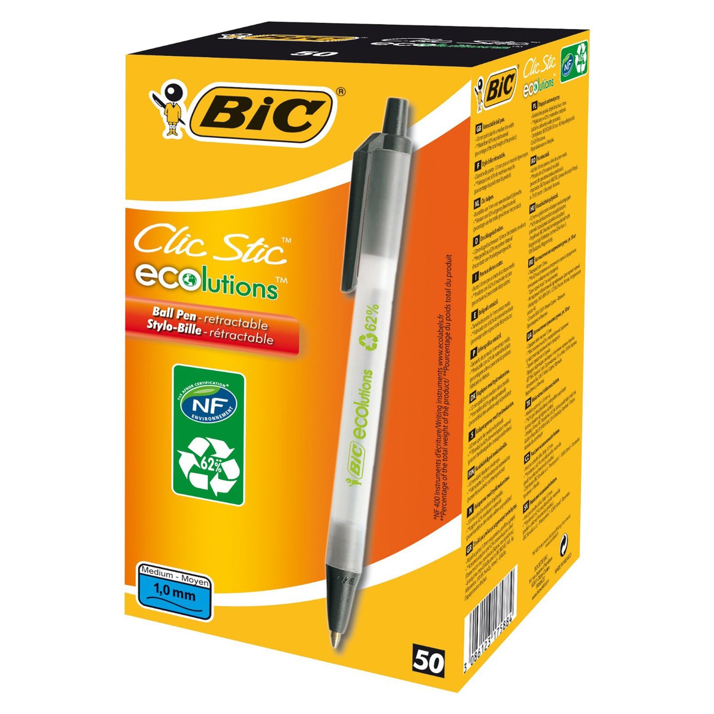 Penna a sfera a scatto ECOlutions - punta 1,0mm - nero - punta 1,0mm - Bic - conf. 50 pezzi