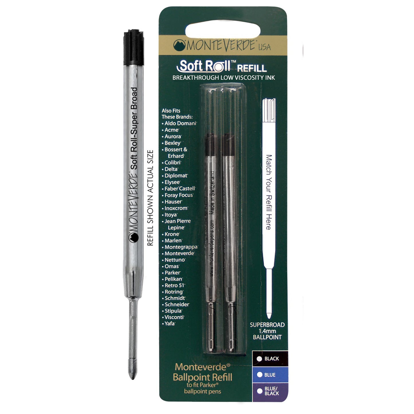 Refill per sfera Parker - punta large - nero - Monteverde - conf. 2 pezzi