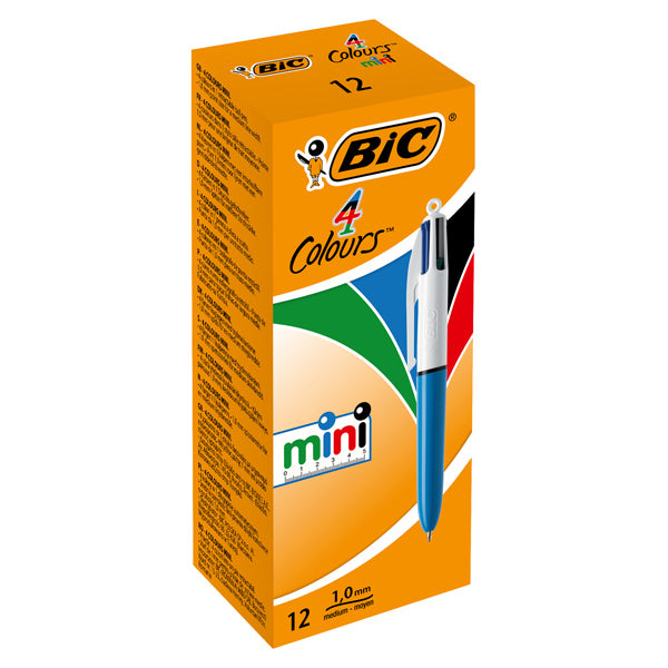 Penna a sfera a scatto multifunzione 4 Colours Mini - punta 1,0mm - nero, blu, rosso, verde - Bic - conf. 12 pezzi