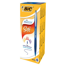 Penne a sfera a scatto Atlantis Soft - punta 1,0mm - blu - clip in metallo - Bic - conf. 12 pezzi