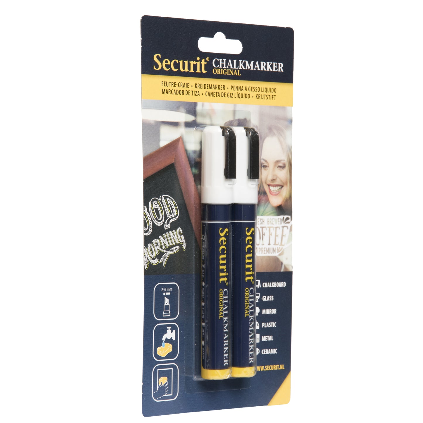 Marcatore a gesso liquido - punta media da 2,00-6,00mm - bianco - Securit - conf. 2 pezzi