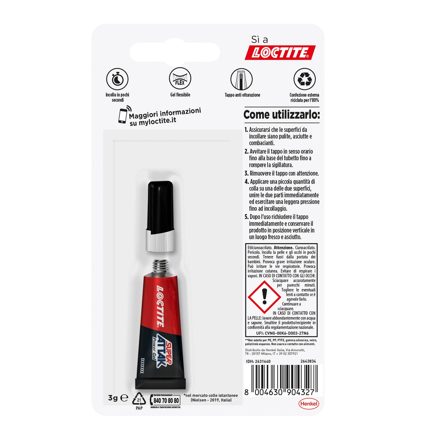 Colla Super Attak Power Gel - 3 gr - trasparente - Loctite