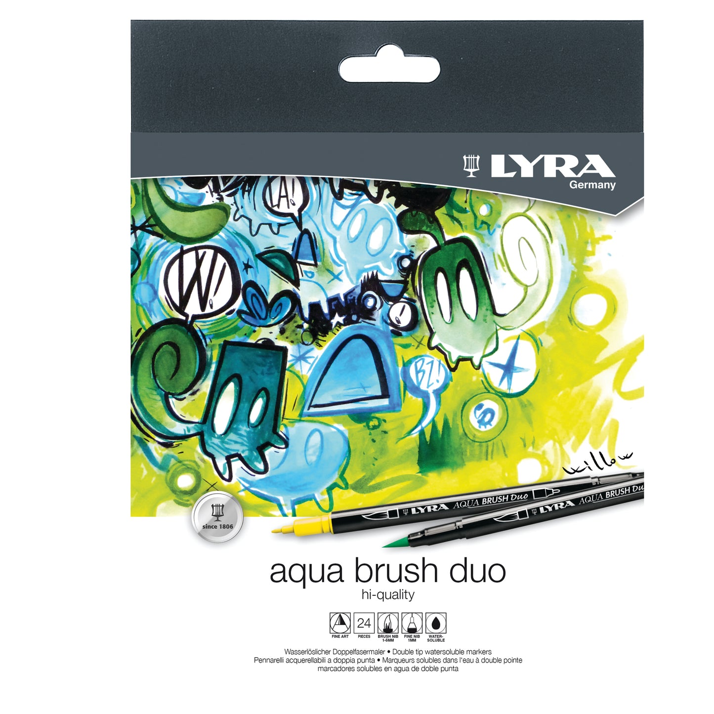 Pennarelli Aqua Brush Duo - punte 2,00 - 4,00 mm - Lyra - astuccio 24 pezzi