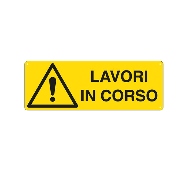 Cartello segnalatore - 35x12,5 cm - LAVORI IN CORSO - alluminio - Cartelli Segnalatori