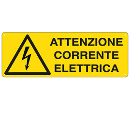 Cartello segnalatore - 35x12,5 cm ATTENZIONE CORRENTE ELETTRICA - alluminio - Cartelli Segnalatori