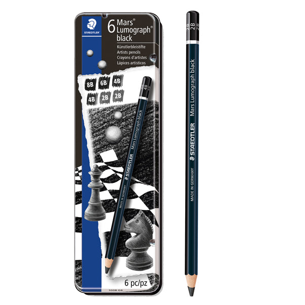 Matita di grafite tipo carboncino Mars Lumograph Black - 4 gradazioni - Staedtler - conf. 6 pezzi