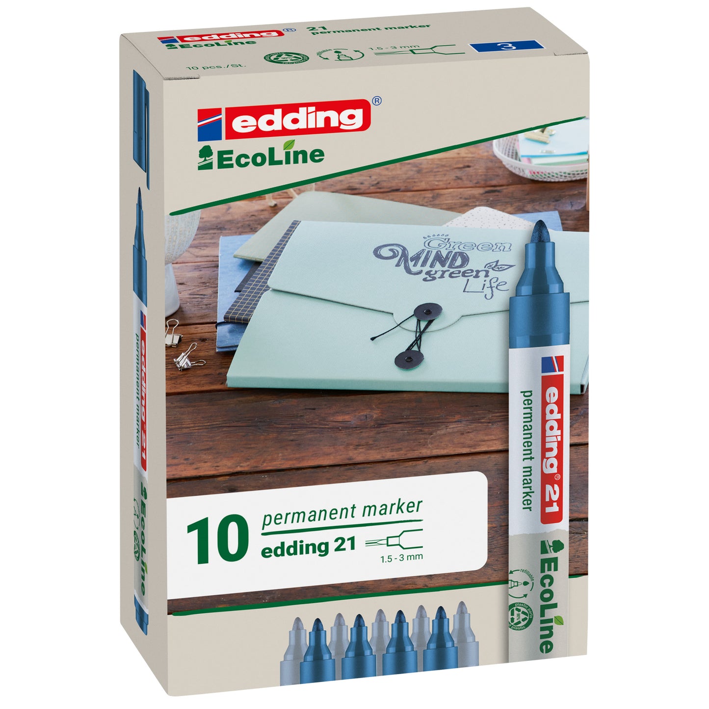 Marcatore permanente 21 Ecoline - punta conica - da 1,5 a 3 mm - blu - Edding