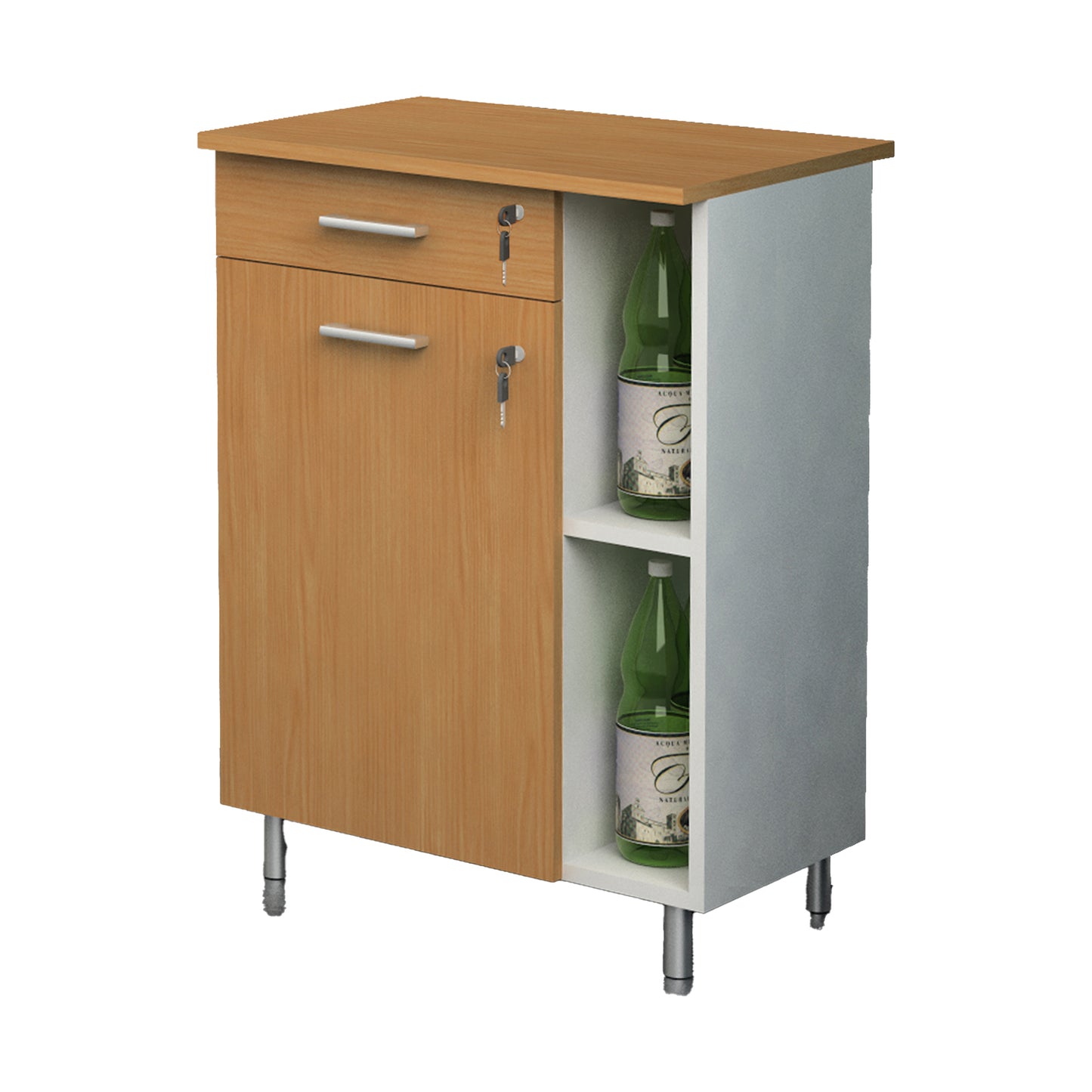 Mobile angolo Ristoro - punto caffè - 60 x 45 x 84 cm - bianco/noce chiaro