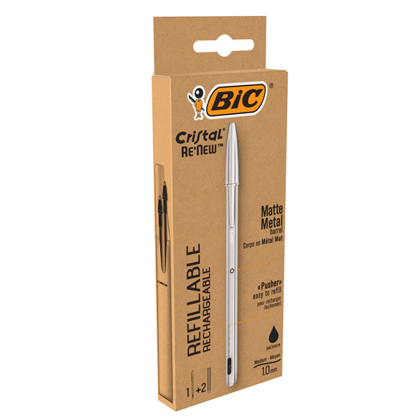 Penna sfera Cristal Re'New - con cappuccio - 1 mm - nero - Bic