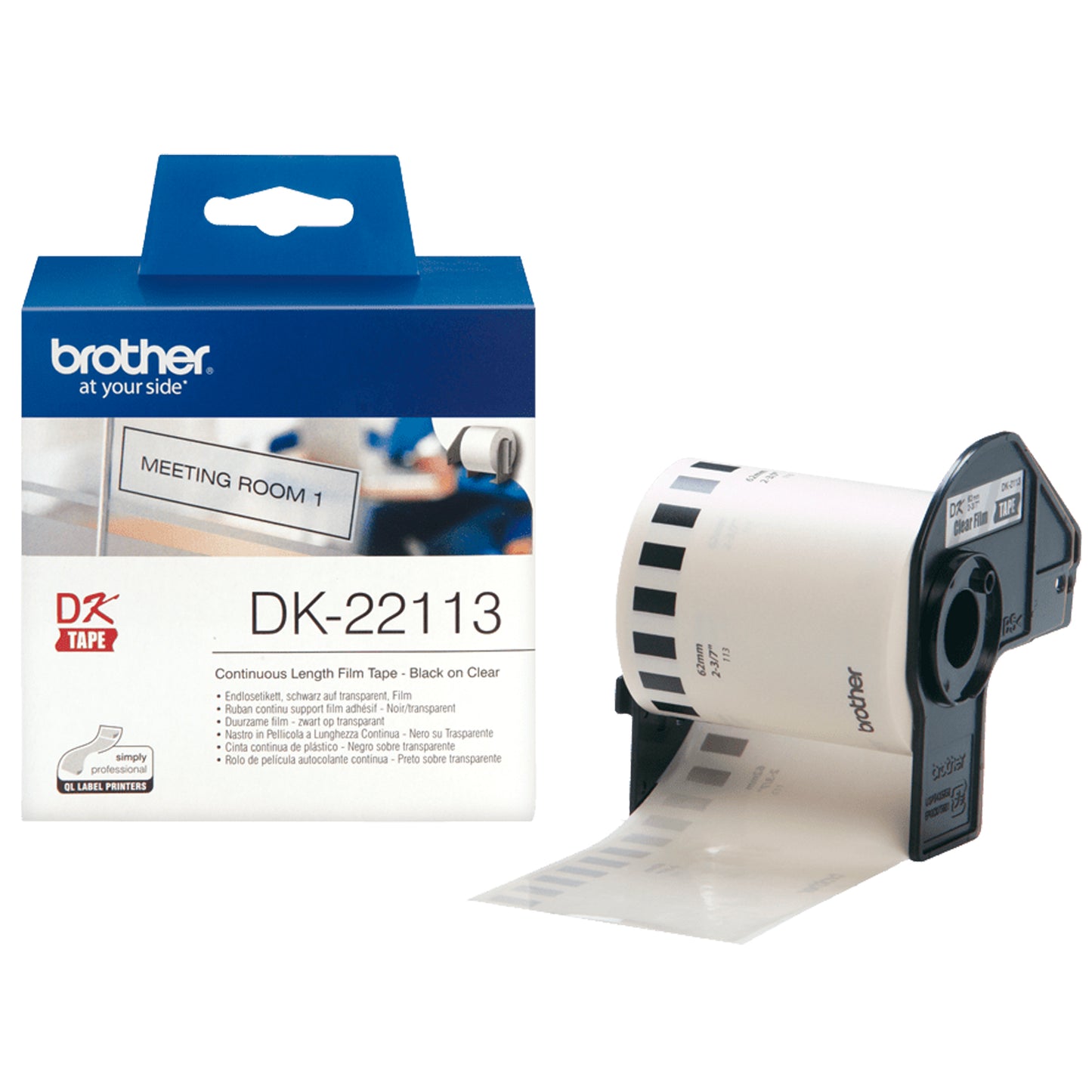 Brother - Nastro adesivo - in pellicola - Nero/Trasparente - 62mm x 15,24mt - DK-22113