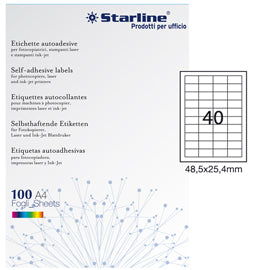 Etichette adesive - in carta - permanenti - 48,5 x 25,4 mm - 40 et/fg - 100 fogli - bianco - Starline
