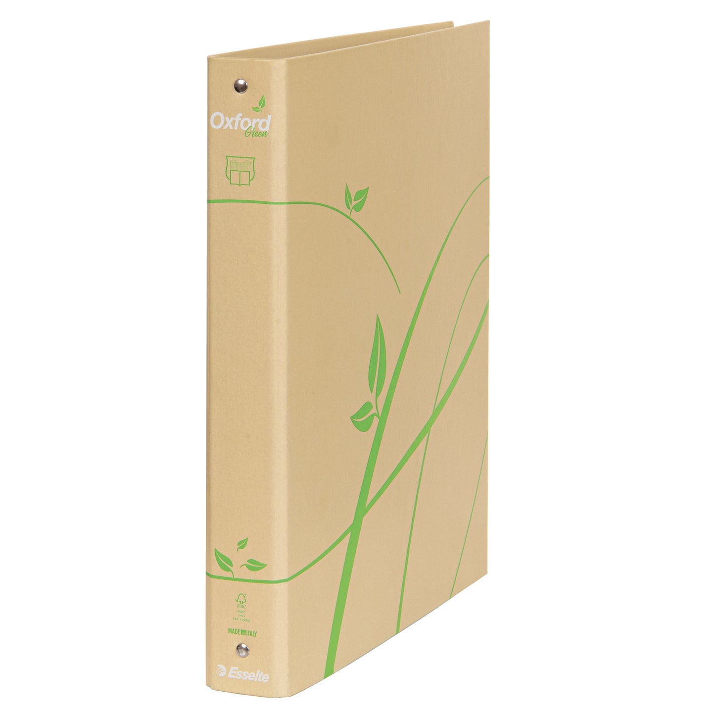 Raccoglitore Oxford Green - 22 x 30 cm - 4 anelli tondi 30 mm - dorso 4 cm - carta riciclata - avana - Esselte