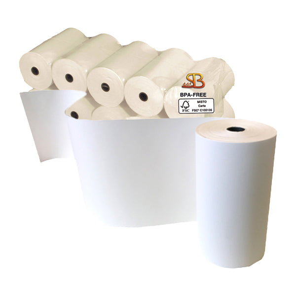 Rotolo per calcolatrice e stampante - 57 mm x 40 m - 55 gr - diametro esterno 55 mm - anima 12 mm - carta termica BPA free - Sabacart - blister 10 pezzi