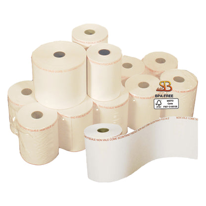 Rotolo per bilancia - 57 mm x 20 m - 112 gr - diametro esterno 60 mm - anima 25 mm - carta termica adesiva BPA free - Sabacart - blister 5 pezzi