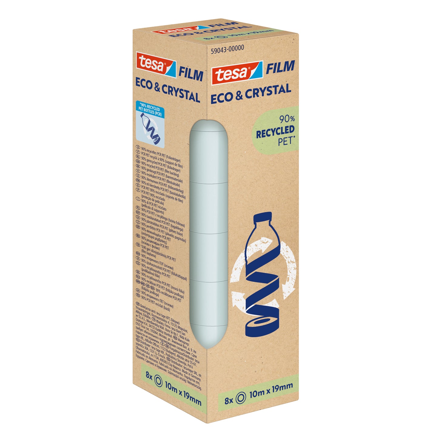 Nastro adesivo Crystal recycled - 19 mm x 10 m - PET - trasparente - Tesa - torre 8 pezzi