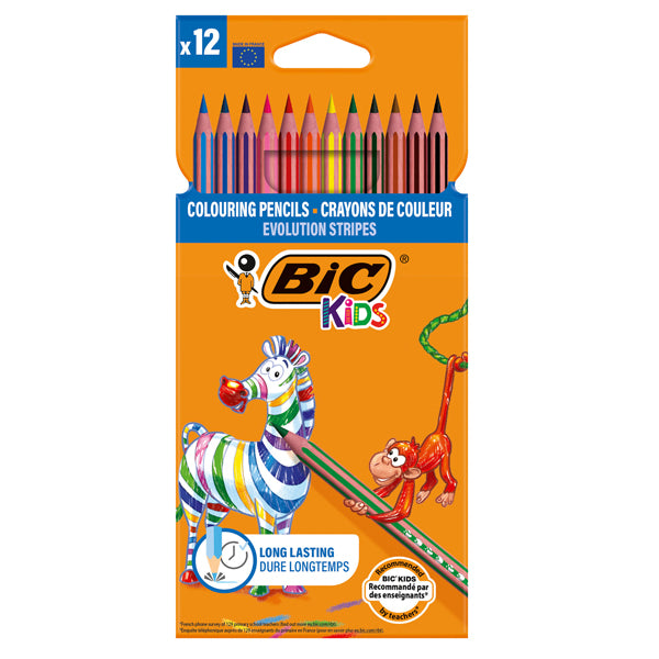 Matita colorata Evolution Stripes - colori assortiti - Bic - conf. 12 pezzi