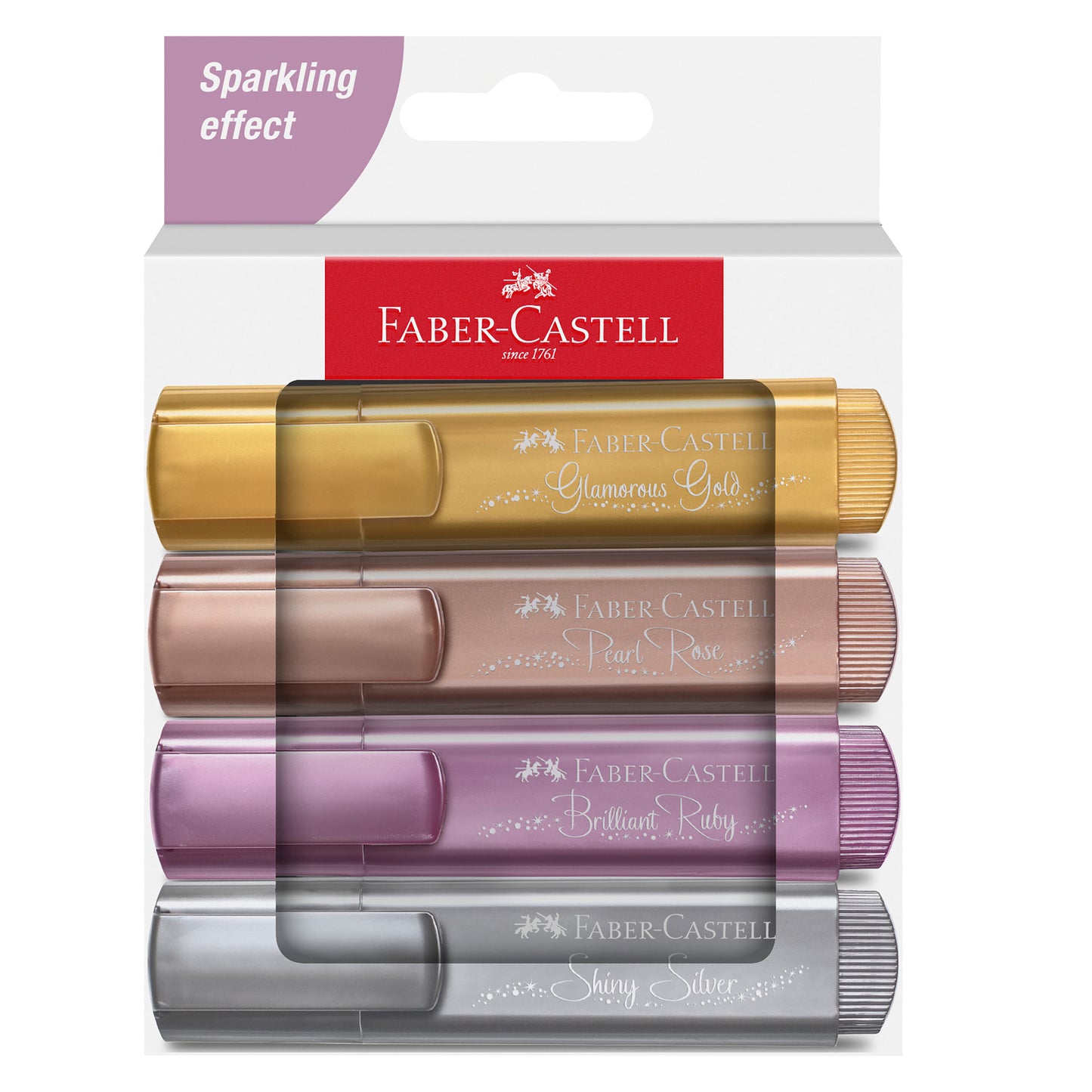 Evidenziatore Textliner 46 - punta a scalpello - tratto 1,0-3,0-5,0 mm - colori assortiti metallic - Faber-Castell - astuccio 4 colori