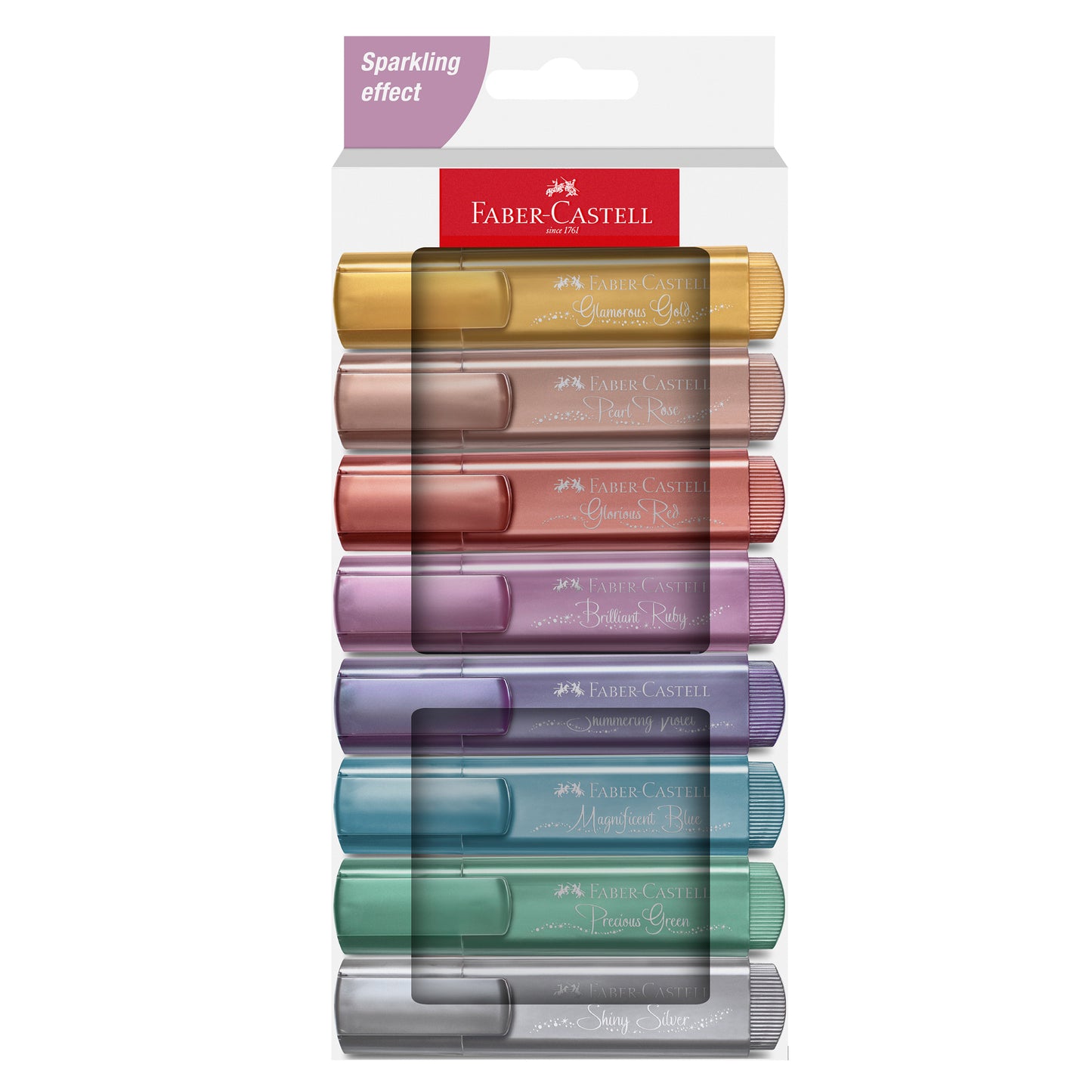 Evidenziatore Textliner 46 - punta a scalpello - tratto 1,0-3,0-5,0 mm - colori assortiti metallic - Faber-Castell - astuccio 8 colori