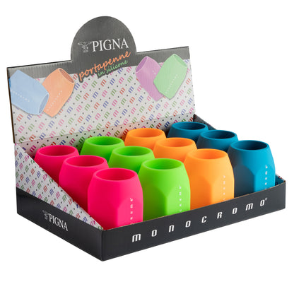 Portapenne Monocromo - 9,5 x 7,5 x 7 cm - silicone soft touch - colori fluo assortiti - Pigna
