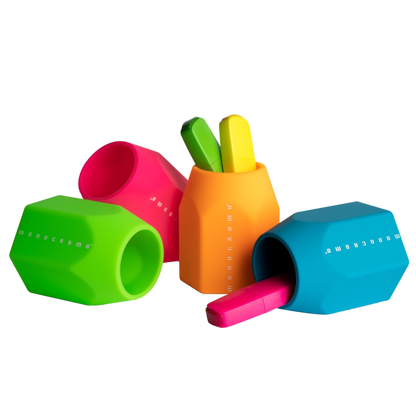 Portapenne Monocromo - 9,5 x 7,5 x 7 cm - silicone soft touch - colori fluo assortiti - Pigna