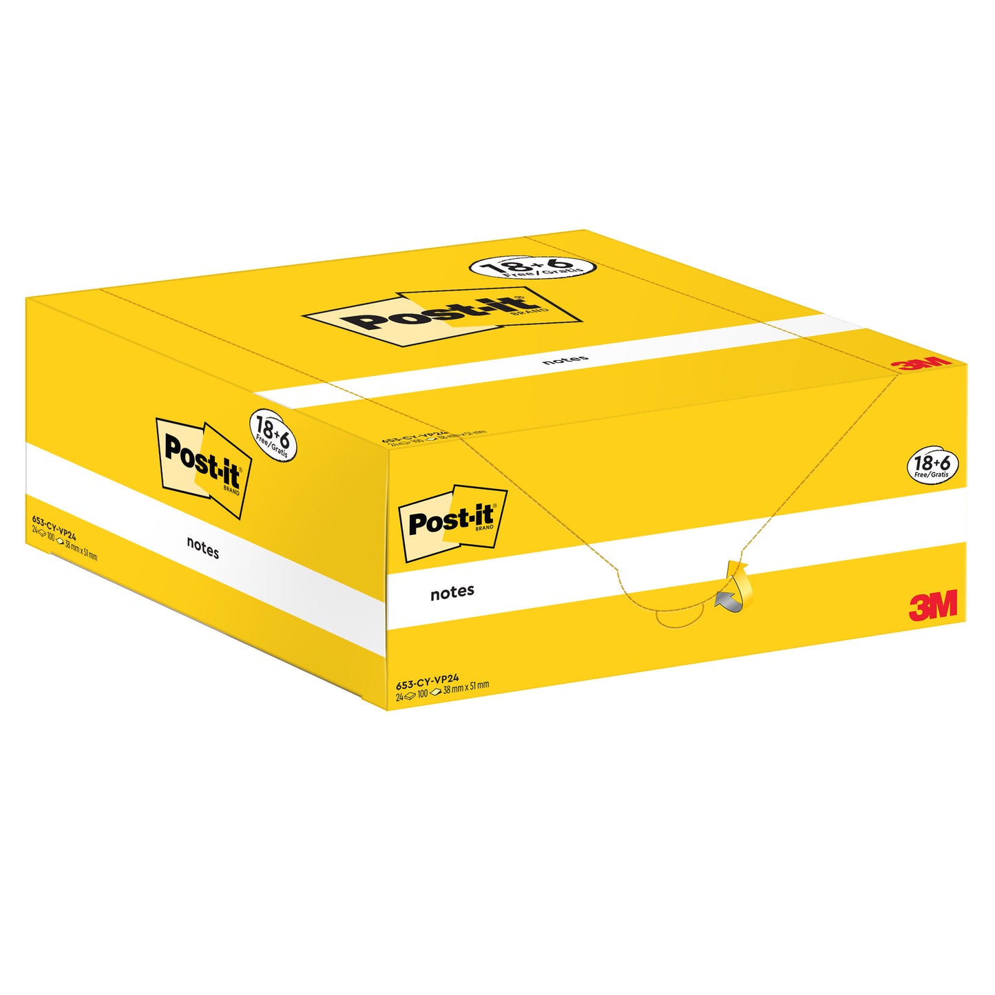 Blocco foglietti Post-it Notes - 653-CY-VP24 - 38 x 51 mm - giallo Canary - 100 fogli - Post-it - conf. 24 blocchi