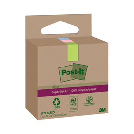 Blocco foglietti Post-it SuperSticky Green - 622R-SS3COL - 47,6 x 47,6 mm - carta riciclata - colori pastello assortiti - 70 fogli - Post-it - conf. 3 blocchi
