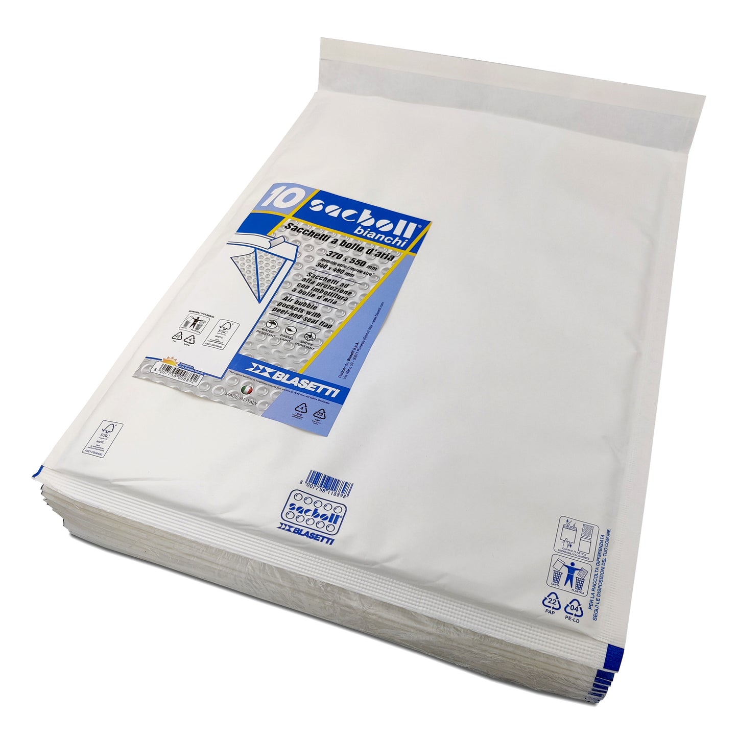 Busta imbottita Sacboll - K (37 x 55 cm) - carta - bianco - Blasetti - conf. 10 pezzi