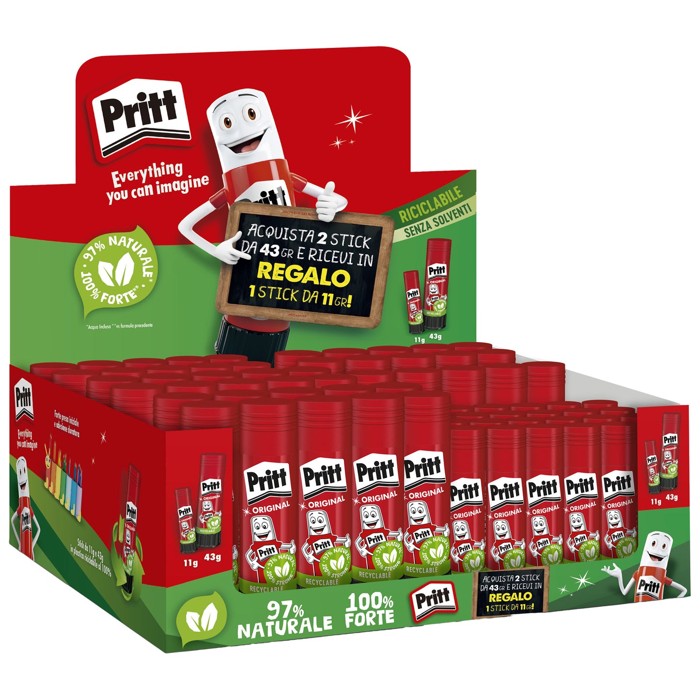 Colla Stick - 43 gr + 11 gr - bianco - Pritt - expo 50 + 25 pz