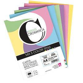 Risma carta Cromatica - A4 - 200 gr - colori assortiti tenui - 100 fogli - CWR