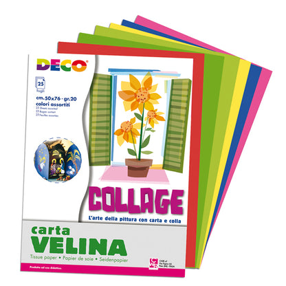 Carta velina - 50 x 76 cm - 20 gr - 5 colori assortiti - Deco - busta 25 fogli
